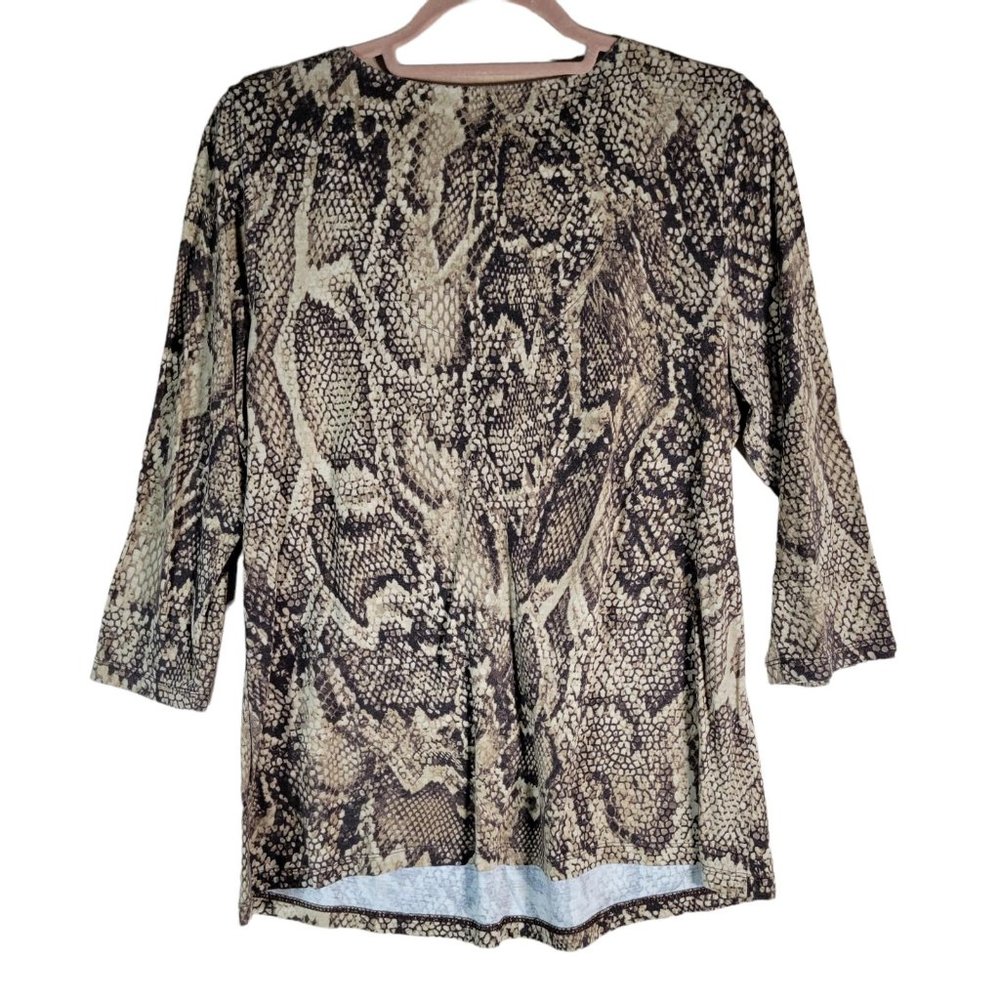 LIZ CLAIBORNE Brown Snake Animal Print V Neck Shirt Women Size L - Picture 2 of 9